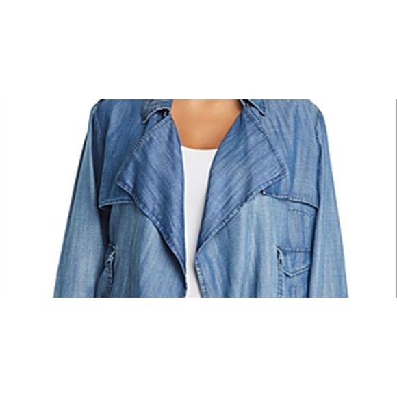 Bagatelle Plus Chambray Open Front Jacket Blue Size 2XL - Picture 2 of 3